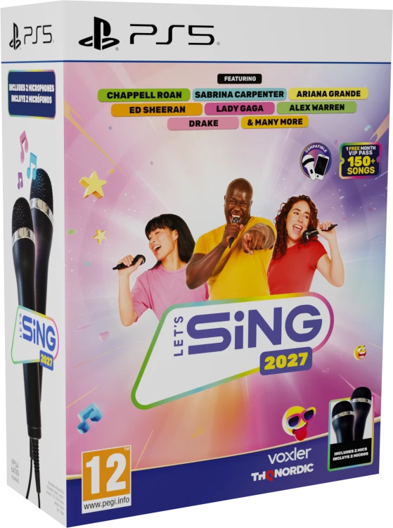 Let’s Sing 2027 na PS5 z dwoma mikrofonami – opakowanie zestawu