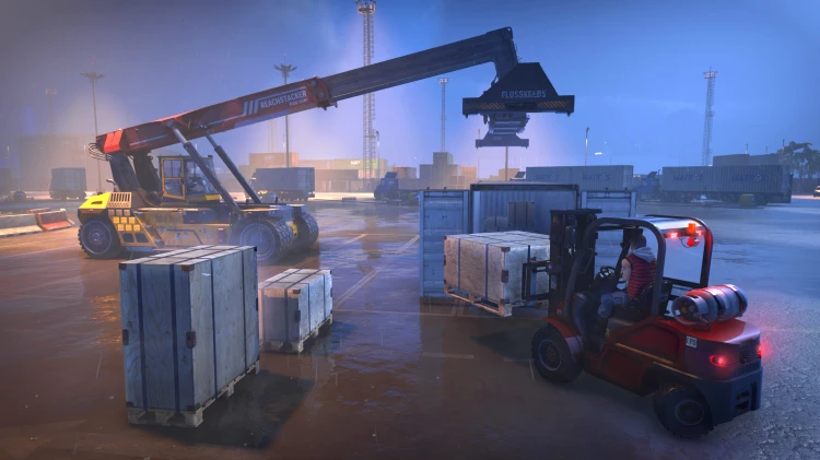 Obsługa kontenerów za pomocą reach stackera w grze Docked