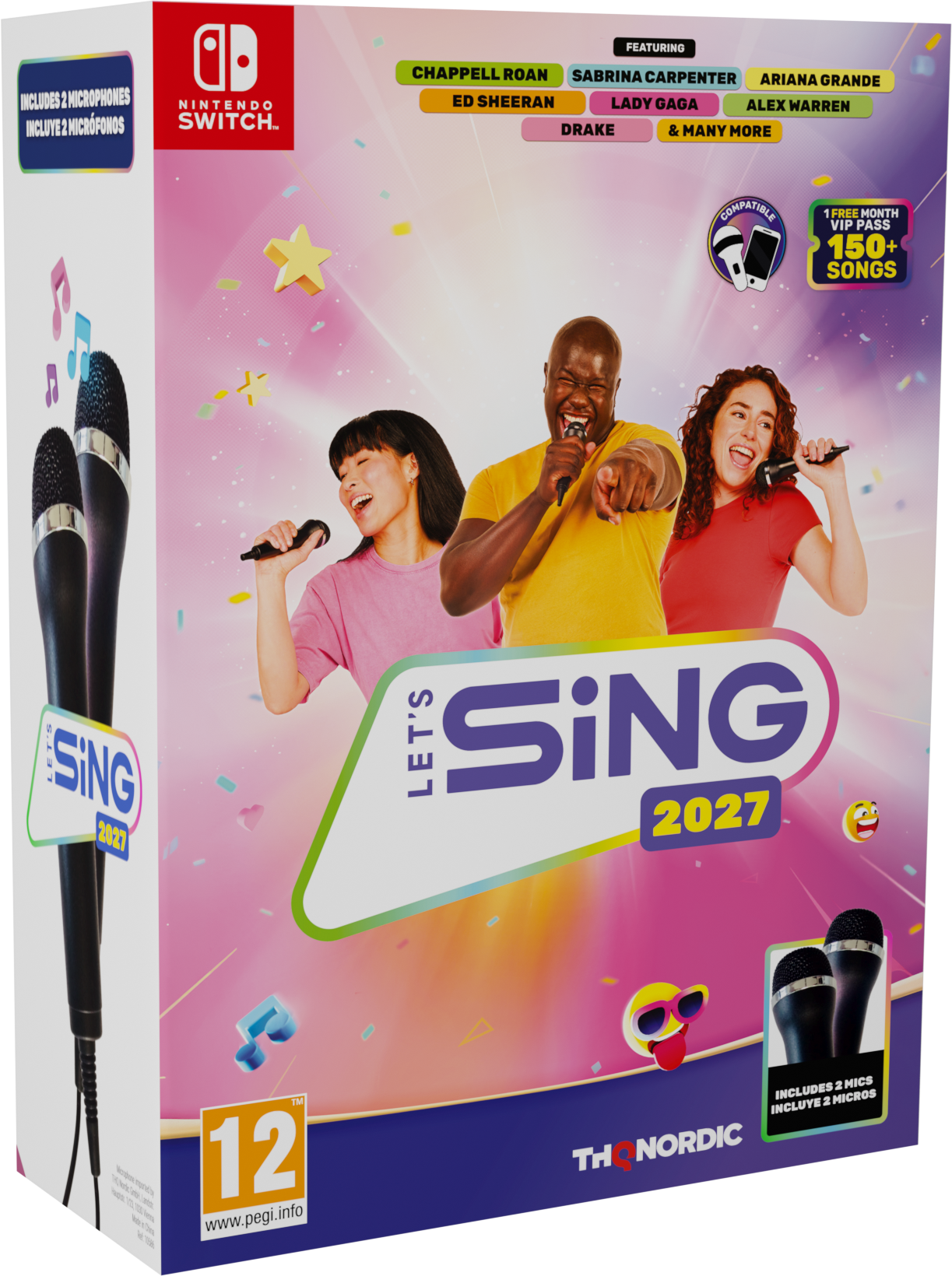 Let’s Sing 2027 na Nintendo Switch z dwoma mikrofonami – opakowanie zestawu